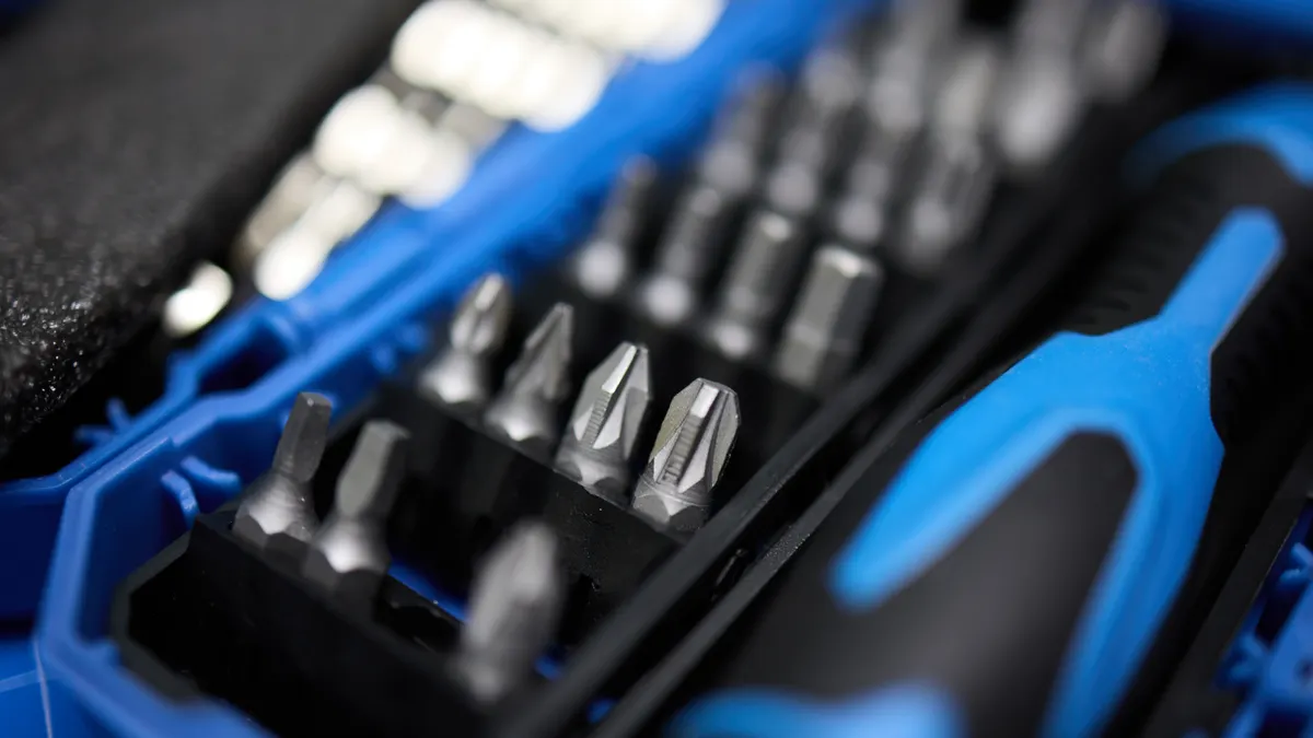 Laptop screwdrivers, bits, and precision drivers — The Complete Guide Close-up of assorted screwdriver bits in a blue case